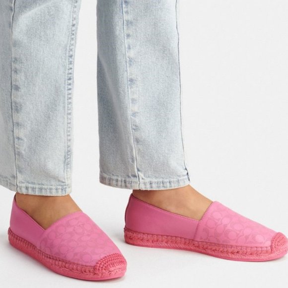 Coach Carley Leather Espadrille Perforated Signature Flats Petunia Pink Size 9.5 - Picture 1 of 6